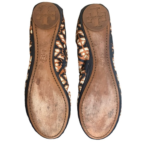 Tory Burch Tribal Aztec Brown Blue Ballet Flats Loafers Womens Size 9M - Picture 8 of 11